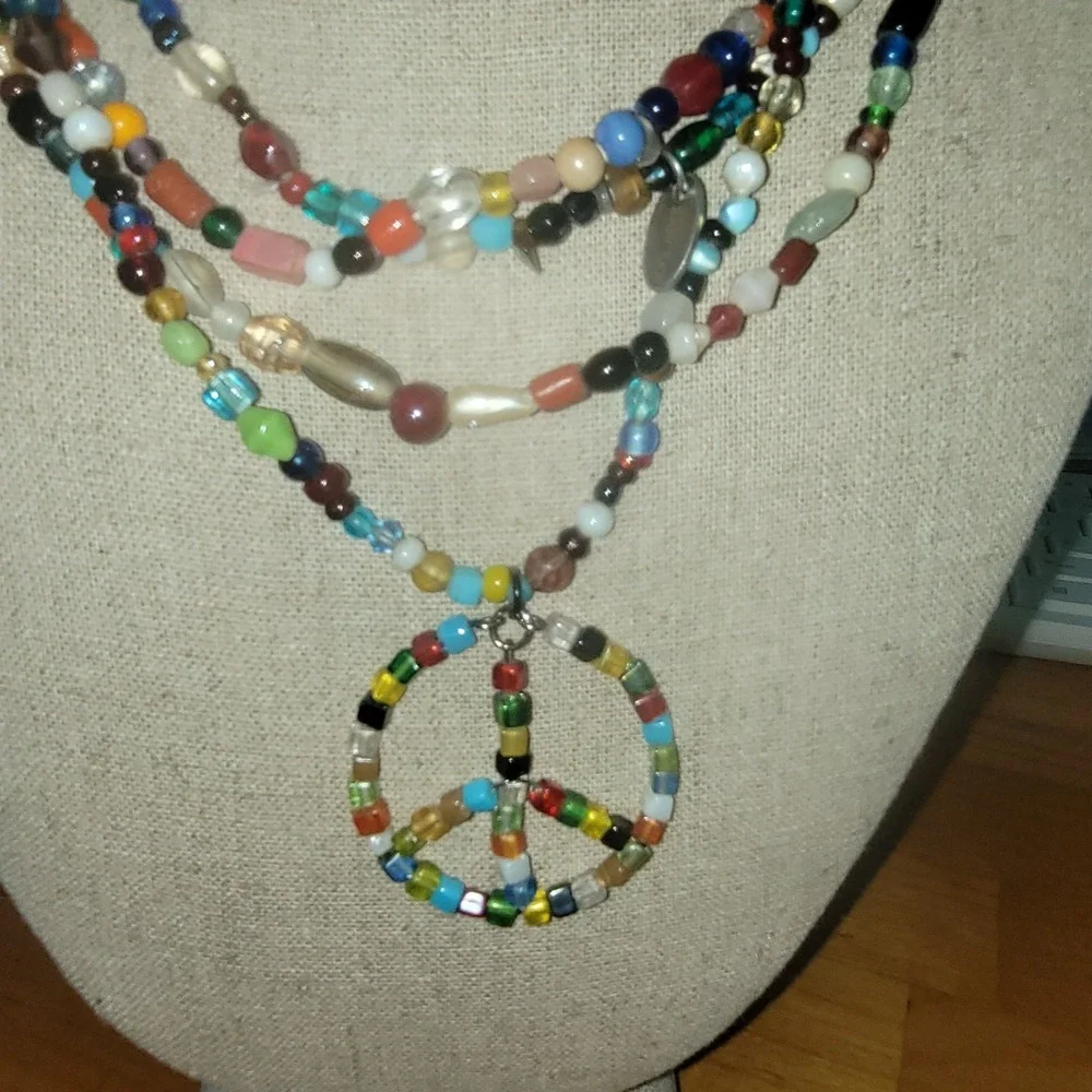 ZANY ZEN Multicolor Beaded Necklace Pair Long Boho 34 Inch